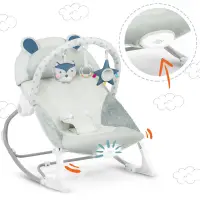 Balansoar multifunctional cu vibratii Ricokids Grey cu pernuta detasabila,arcada cu jucarii fosnaitoare,husa detasabila,baza antiderapanta si centuri de siguranta,pana la 18 kg
