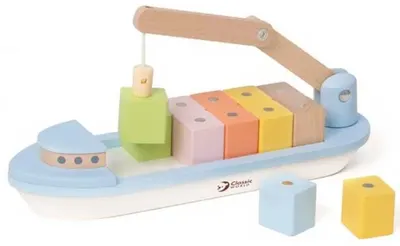Set din lemn Classic World - Navă cu blocuri de lemn