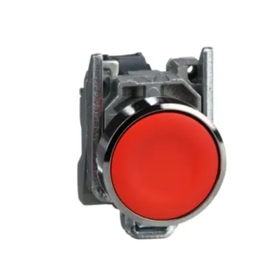 Buton incastrat complet, rosu Ø22 cu revenire cu arc 1NC nemarcat