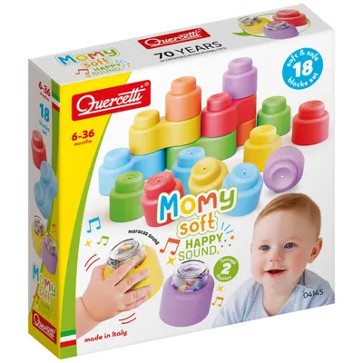 Set constructie cu forme moi, Quercetti, Momy Soft Happy Sound, 18 piese