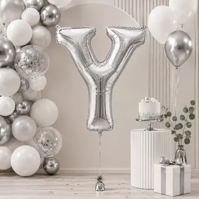 Balon din folie aluminiu, Litera Y, Argintiu, Gigant 81 cm (32 inch)