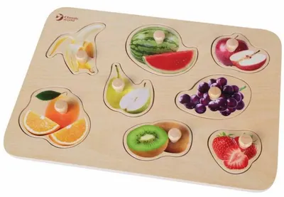 Puzzle din lemn cu manere Classic World - Fructe, 8 piese