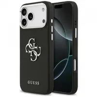 Husa pentru Apple iPhone 17 Pro, Guess, 4G Grained Big and Classic Logo, Neagra Argintie