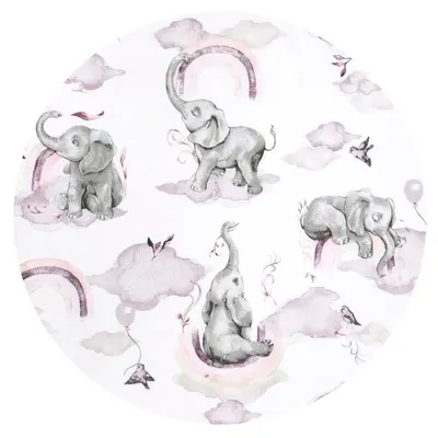 Aparatoare pentru patut Qmini, tip rulou, cu husa detasabila, lungime 180 cm, din bumbac, Elephants on Rainbow Pink