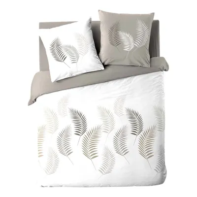 Lenjerie de pat albă/gri din bumbac pentru pat dublu 200x200 cm Goyave – douceur d'intérieur