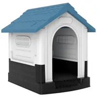 PawHut Cușcă pentru Câini de Exterior din Plastic, Căsuță pentru Câini Mici și Mini cu Ferestre, Acoperiș Înclinat și Bază Ridicată, 64,5x57x66 cm, Albastru | Aosom Romania