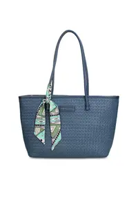 Geanta shopper de piele ecologica cu accesoriu esarfa Emberly Pro - Albastru oceanic