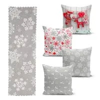 Set 4 fețe de pernă și un napron de masă cu model de Crăciun Minimalist Cushion Covers Snowflakes