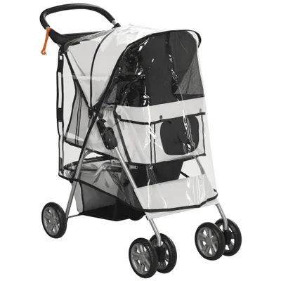 PawHut Cărucior Pliabil pentru Câini până la 10 kg cu Copertină Împotriva Ploii, 75x45x97 cm, Gri | Aosom Romania