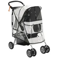 PawHut Cărucior Pliabil pentru Câini până la 10 kg cu Copertină Împotriva Ploii, 75x45x97 cm, Gri | Aosom Romania