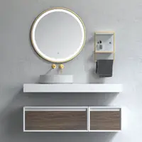 Oglinda rotunda cu iluminare LED, dezaburire si rama aurie, 90 cm, Fluminia Gold Lady