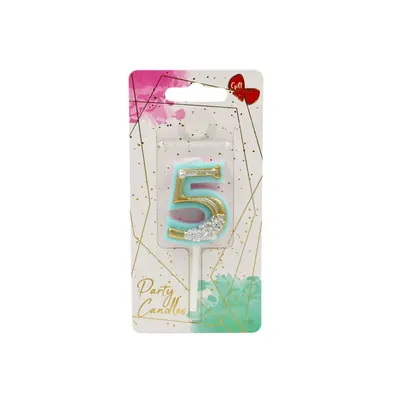 Lumânare aniversară pentru tort, Giftdesign, cifra 5, colecția Flower, 4.5 cm