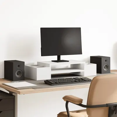 vidaXL Suport monitor cu depozitare, alb, 70x27x15 cm, lemn prelucrat