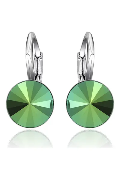 Cercei Argint 925 placat cu rodiu cu cristale Swarovski® Rivoli Leverback 8mm - Verde metalizat