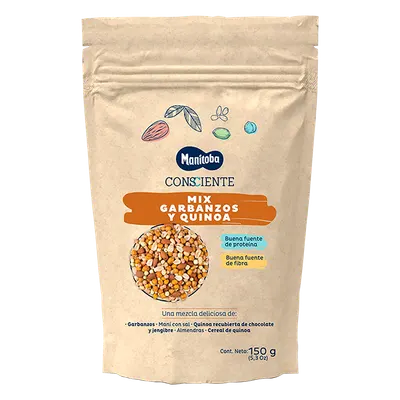 Mix de naut arahide migdale si quinoa invelita in ciocolata, 150g, Manitoba