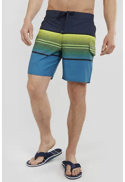 Pantaloni scurti de baie cu model in dungi Salimu - Verde lime/Bleumarin