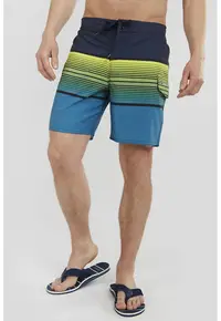 Pantaloni scurti de baie cu model in dungi Salimu - Verde lime/Bleumarin
