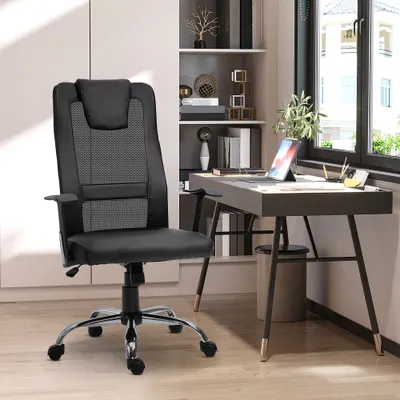 Vinsetto Scaun Birou Ergonomic Rotativ in Mesh si Piele Ecologica Inaltime Reglabila, Negru | AOSOM RO