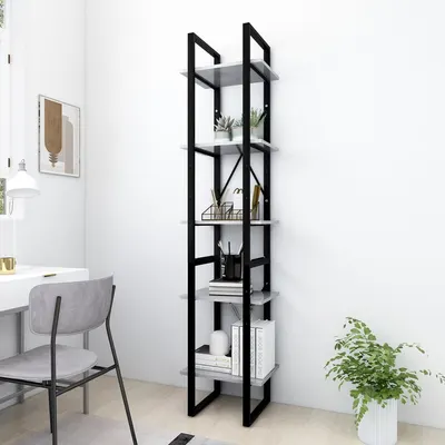 vidaXL Bibliotecă cu 5 rafturi gri beton, 40x30x175 cm, lemn prelucrat