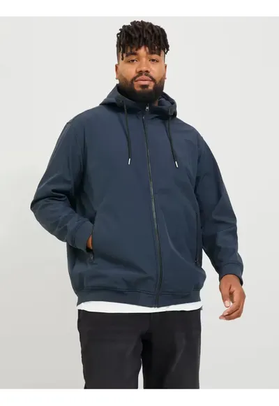 Plus Jacheta softshell cu gluga barbati big sizes - Bleumarin inchis