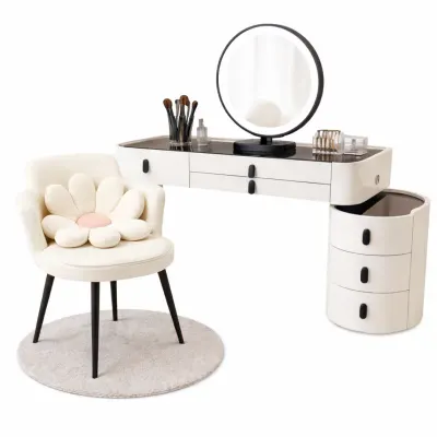 Set BELLA & ROSALIE – măsuță de machiaj cu oglindă LED și scaun confortabil 100x40x120