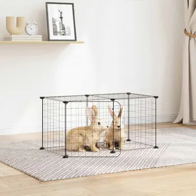 vidaXL Cușcă animale de companie cu ușă, 8 panouri, negru 70x35x35cm oțel