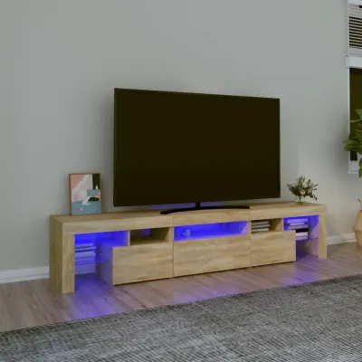 vidaXL Comodă TV cu lumini LED, stejar sonoma, 200x36,5x40 cm