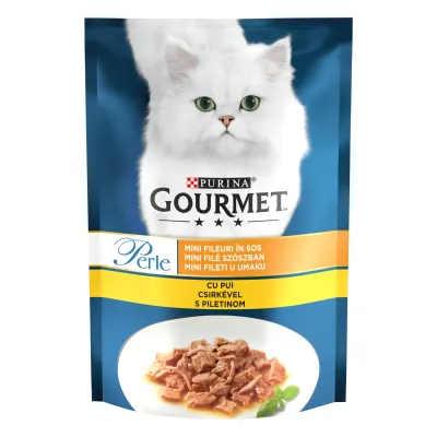 Hrana umeda pentru pisici Gourmet Perle, Mini Fileuri in Sos Pui, 85 g 85g