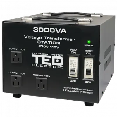 Transformator 220V la 110V, 3000VA 2400W cu carcasa, TED