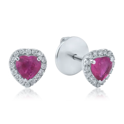 Cercei din aur alb cu rubine heart de 0.99ct si diamante de 0.22ct