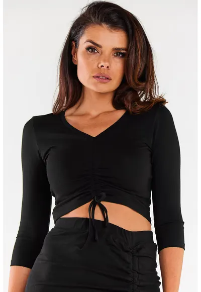 Bluza mulata cu maneci 3/4 si decolteu in V - - Negru