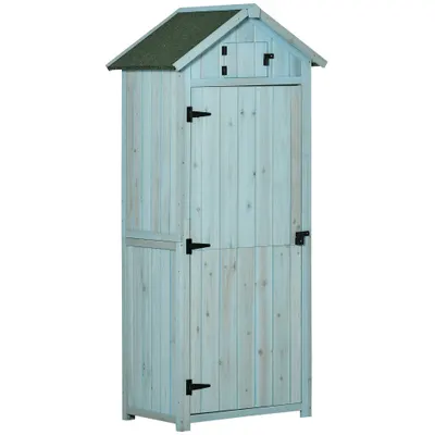 Magazie de Gradina Outsunny, din Lemn Impermeabila, 77x54,2x179cm, Albastru | Aosom Romania
