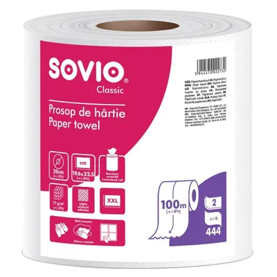 Prosop de Bucatarie, 2 Straturi, 100 m, 19.6 x 22.5 cm, 6 Role, 444 Foi, Sovio