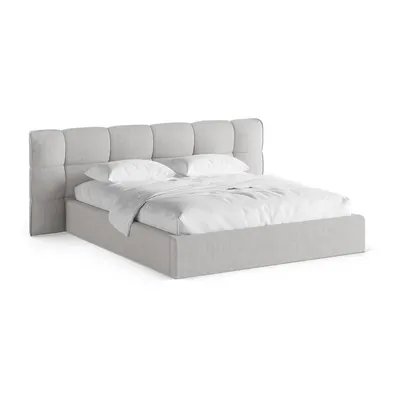 Pat matrimonial gri tapițat cu spațiu de depozitare cu somieră 180x200 cm Eric – Micadoni