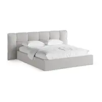 Pat matrimonial gri tapițat cu spațiu de depozitare cu somieră 160x200 cm Eric – Micadoni