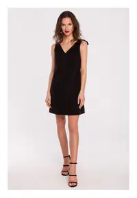 Rochie neteda cu funda pe umar - negru -