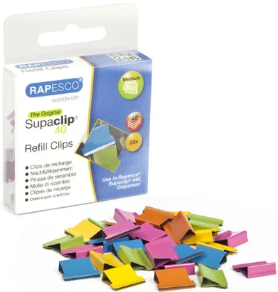 Clips metalic Rapesco - Supaclip, pentru 40 file, culori, 50 file