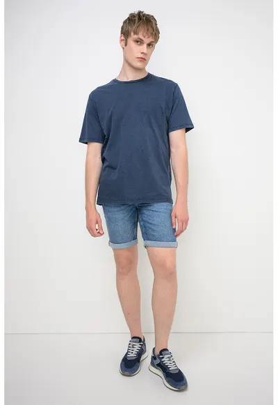 Tricou din bumbac cu model uni - Albastru inchis