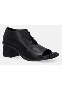 Pantofi din piele cu varf decupat si inchidere cu siret -