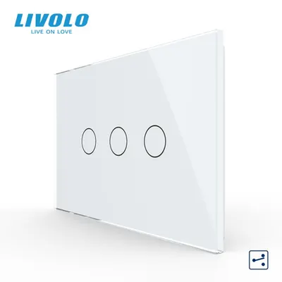 Intrerupator triplu, standard italian, cap scara / cap cruce, cu panou sticla, 3M Alb