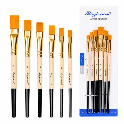 Pensule Profesionale Pictură 6/set, Pensule Plate cu Mâner 19cm din Lemn Engros