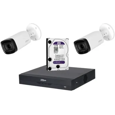 Sistem de supraveghere Dahua DH-2CEXT60M-5MP_HDD HDCVI cu HDD si 2 camere de exterior de 5MP, IR 60m, 2.7-12mm, microfon