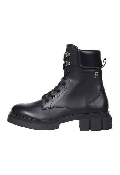 Botine de piele cu monograma - Negru