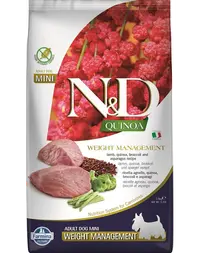 FARMINA N&D Quinoa Weight Management - Hrană dietetică pentru câini adulți - talie mică - gestionarea greutății - cu miel - 2.5 kg