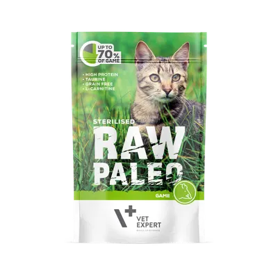 Hrana umeda pentru pisici, RAW PALEO CAT, STERILISED, carne de vanat, 100 g