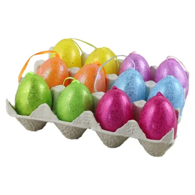 Set 12 oua din plastic 6 cm cu cofraj, cu glitter
