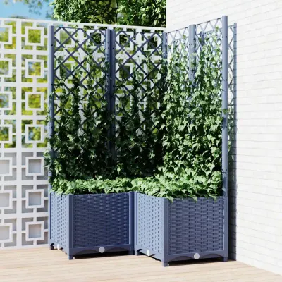 vidaXL Jardinieră de grădină cu spalier,albastru gri, 80x80x136 cm, PP