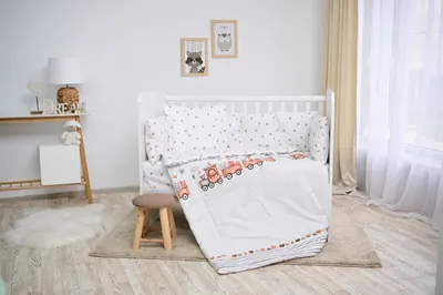 Set de lenjerie de pat din 5 piese Lorelli - Cu balustrade, trenuleț, gri