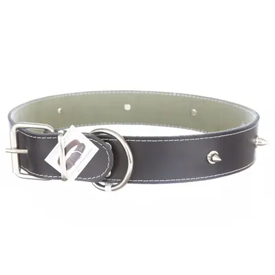 Zgarda din piele pentru caini de talie mare, neagra, cu colti metalici, 4 cm x 75 cm