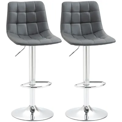HOMCOM Set de 2 Scaune de Bar cu Spătar, Pivotante la 360° cu Suport pentru Picioare 42x45x89-110 cm, Gri | Aosom Romania